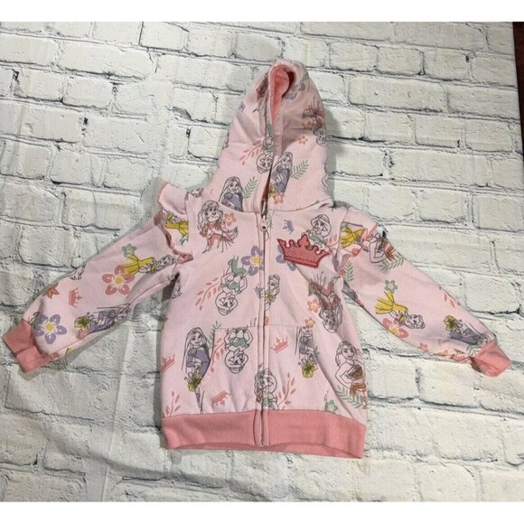 Disney Princesses Girls Hooded Zip Up Sweater Size 4t Pink - Picture 1 of 12